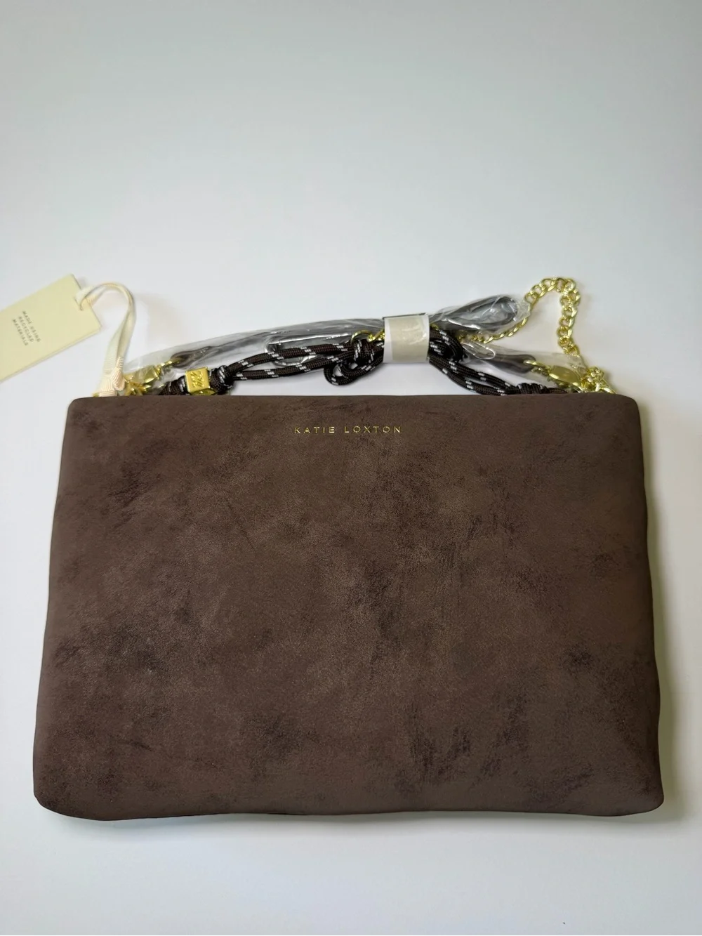 Brown Vegan Suede Crossbody Bag with Chain Strap